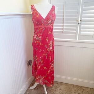 DBY Vintage 90s Y2K Coral Pink Floral Sleeveless Asymmetrical Midi Dress Sz 7/8